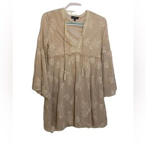 Sequin Hearts 
Size  m
 Mini Dress Floral Bell Sleeve Empire Cut
Beige